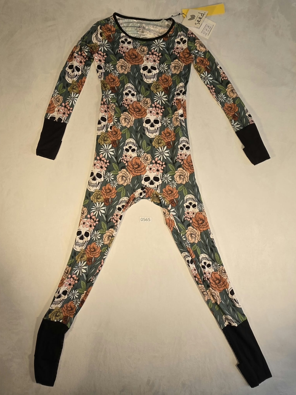 NWT The Simple Seed Floral Skull Bamboo Romper Pajamas 12/14T
